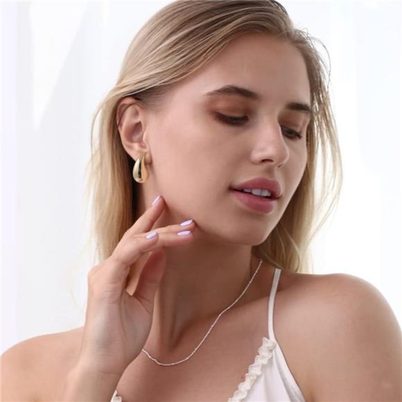 Chunky Gold Hoop Earrings for Women, Lightweight Waterdrop Hollow Open Hoops - Picture 6 of 6